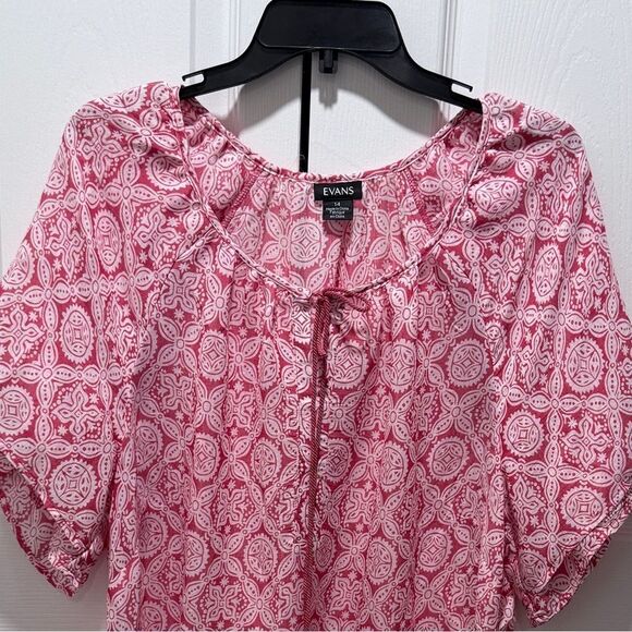 EVANS Women's Plus Size 14 Top Peasant pink geometric fabric tazos boho - Picture 6 of 14